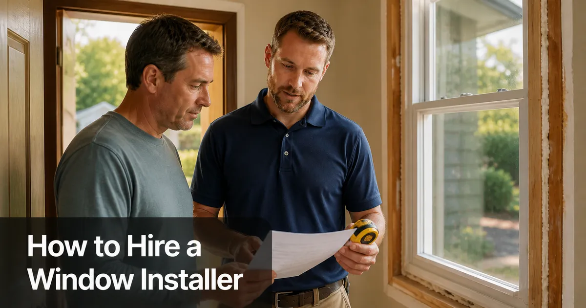 A homeowner and window installer reviewing a quote together at a front door